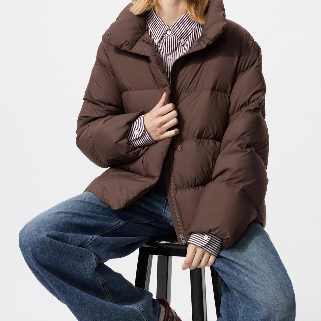 [美品]ユニクロ パウダーソフトダウンジャケット M ブラウン