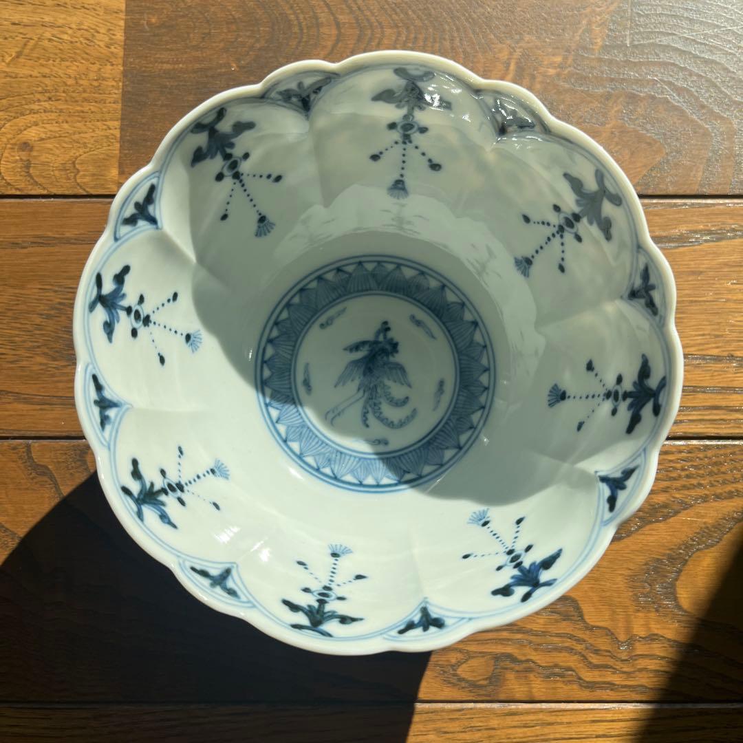 【宮内庁御用窯】 山本長左 （木箱入り）5枚揃い 向付け　青華鳳凰紋