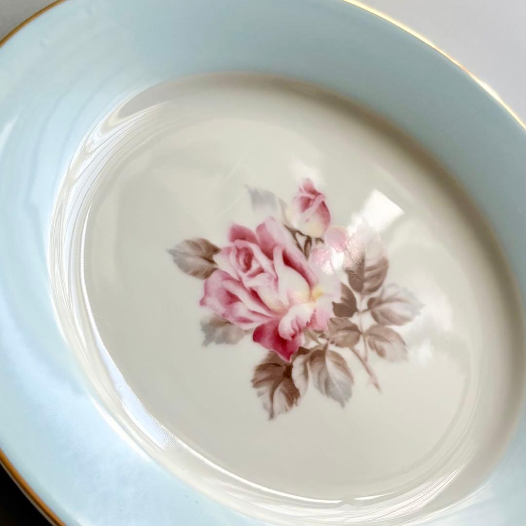 オールドノリタケ　オーストラリア輸出用　ペールブルーとピンク薔薇　【2枚目半額】