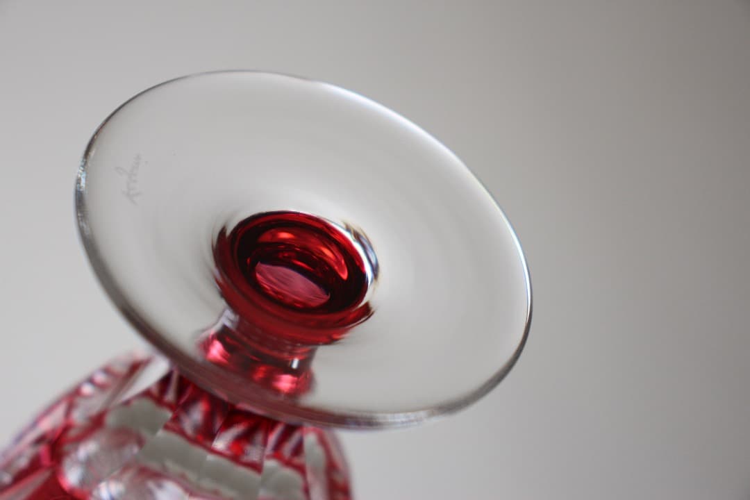 カガミクリスタル　ペア　ビアグラス　赤・青　江戸切子　笹っ葉に魚子紋