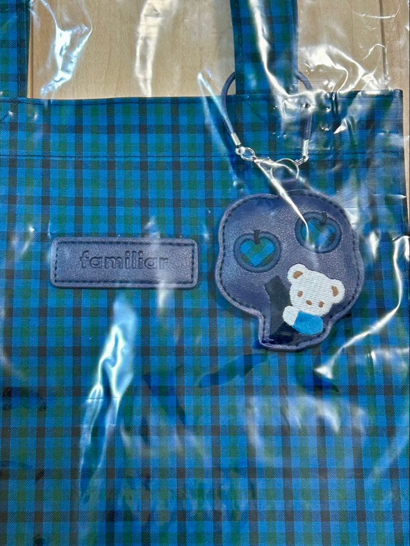 新品未開封　familiar ファミリア　トートバッグ　青チェック　小　正規品