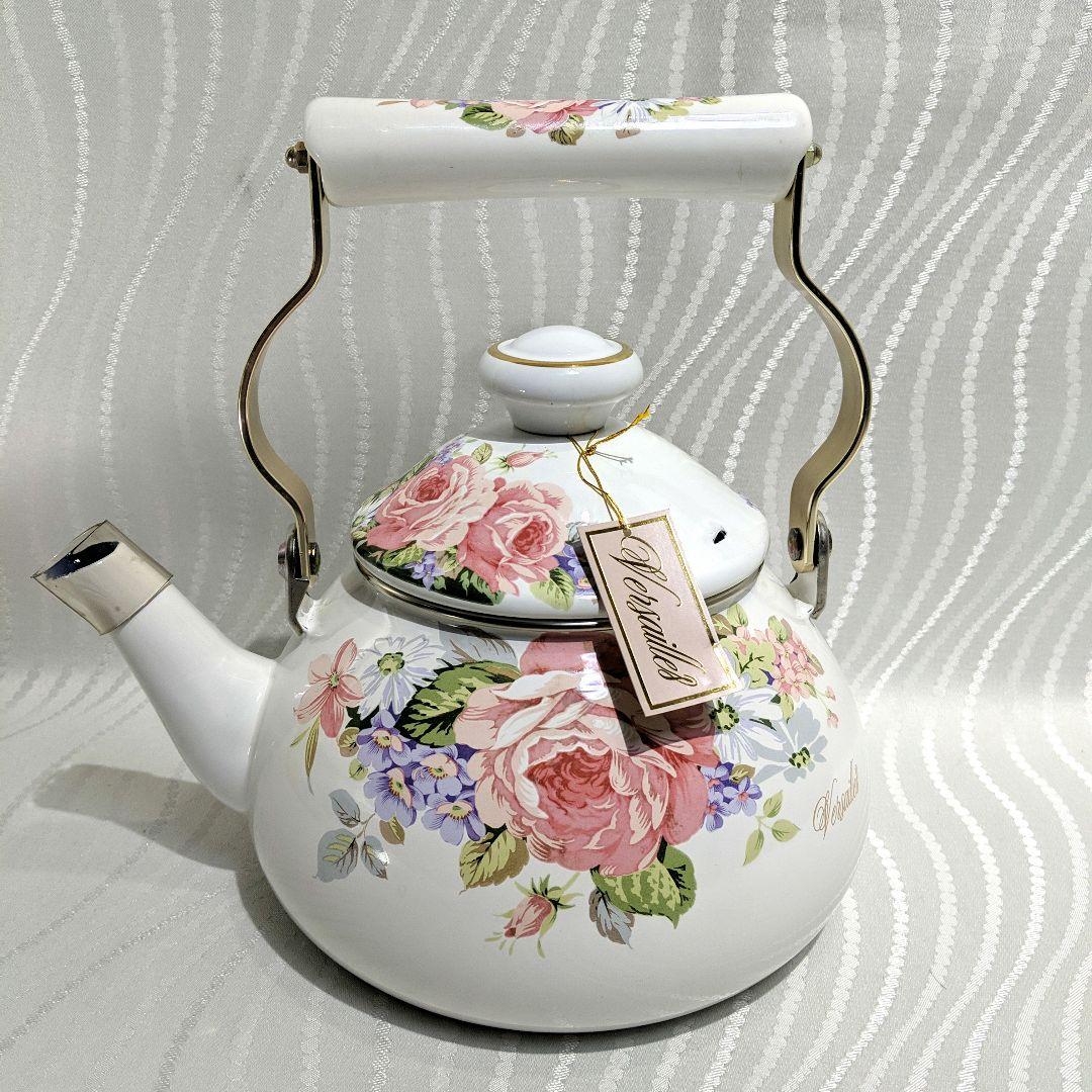 【未使用】EJIRYエジリー　ホーローケトルやかん　2.3L　ベルサイユローズ柄