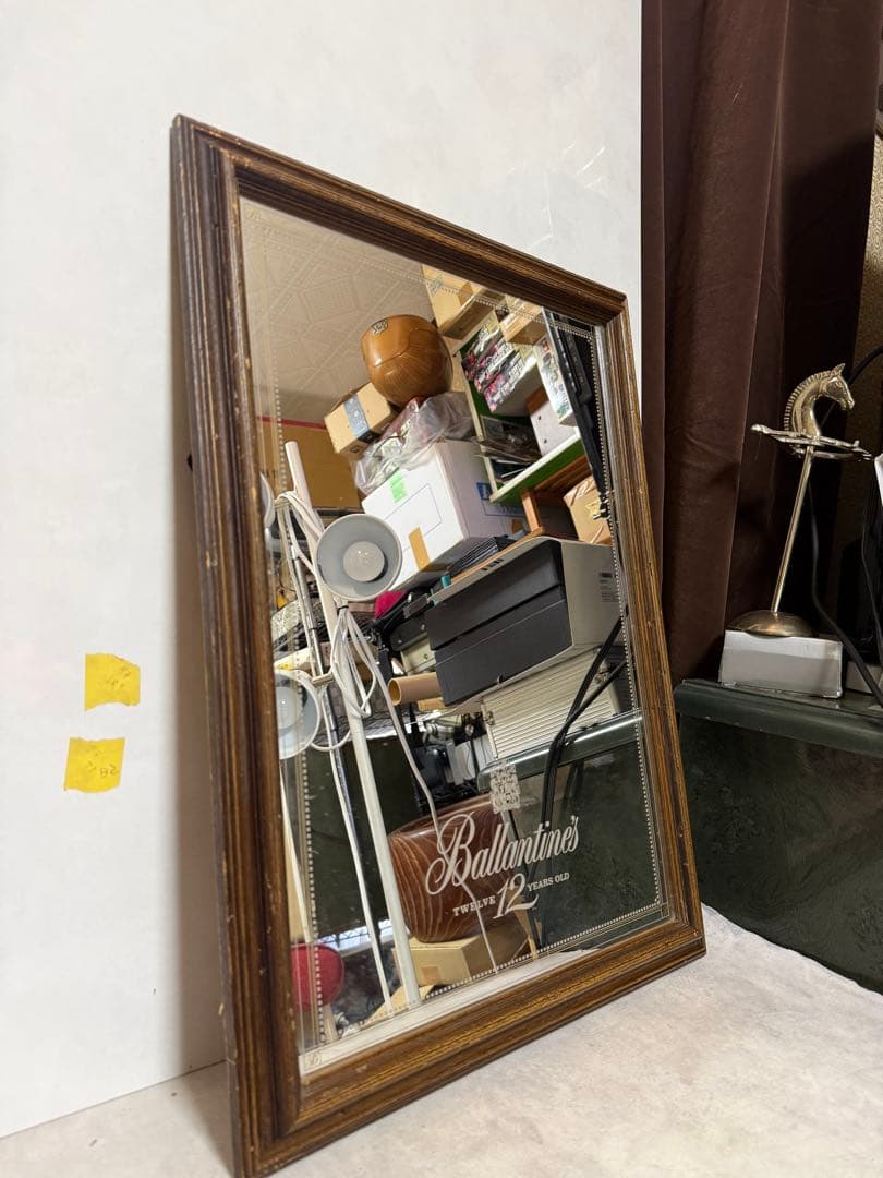 バランタイン 12年 ヴィンテージ ミラー 木製フレーム バー装飾　当時物
