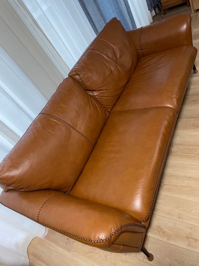 美品　ブラウン本革レザーソファ 約200cm