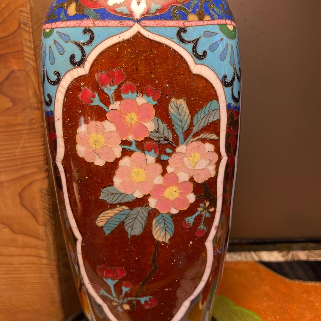 七宝焼花瓶，中国，清時代，骨董，インテリア，掐丝珐琅，明治，中国七宝焼