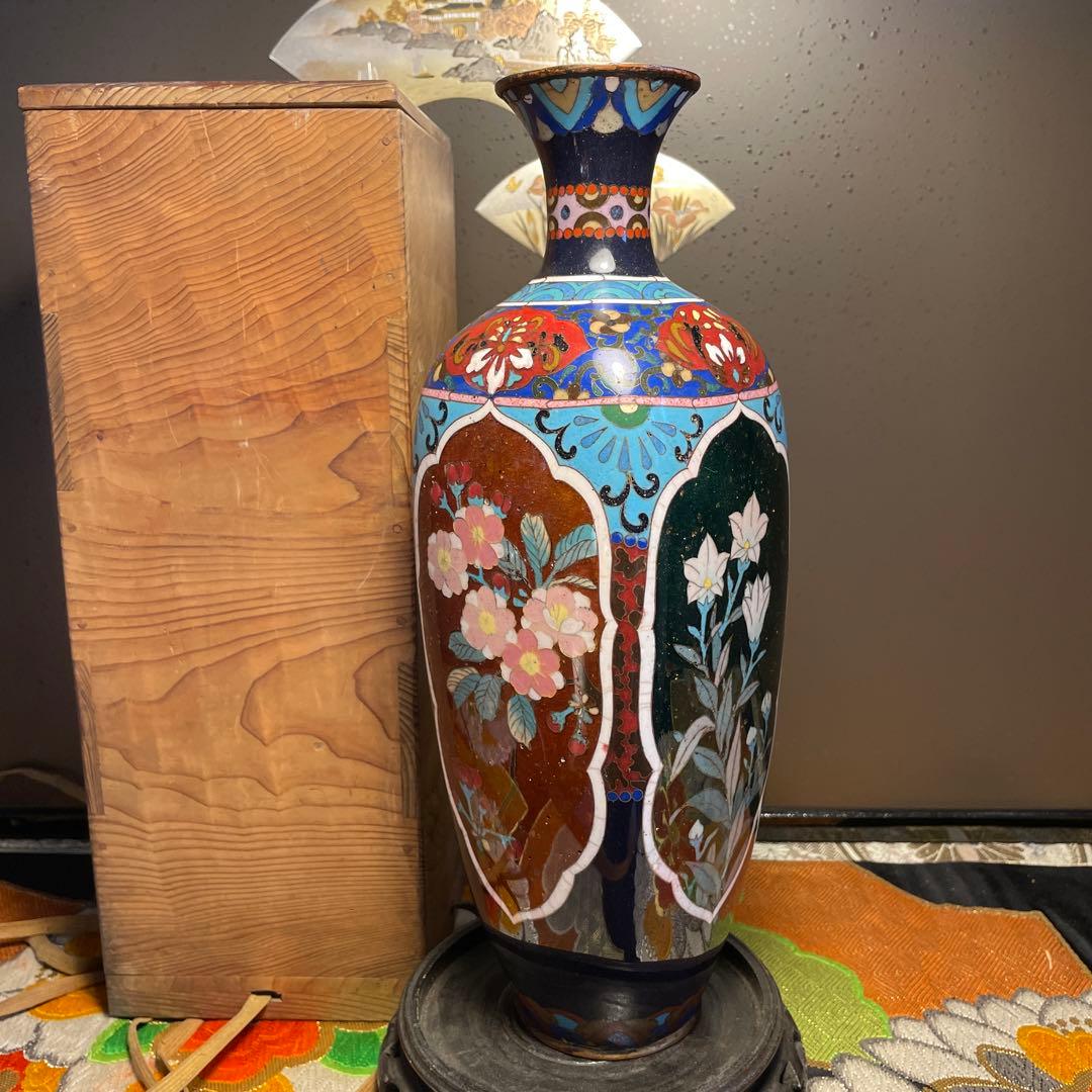 七宝焼花瓶，中国，清時代，骨董，インテリア，掐丝珐琅，明治，中国七宝焼