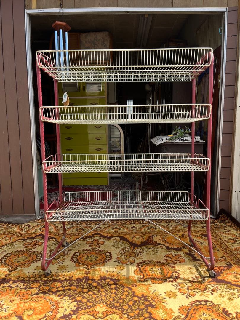 棚 ラック 什器 ② インテリア アンティーク 昭和レトロ 棚 赤 当時物