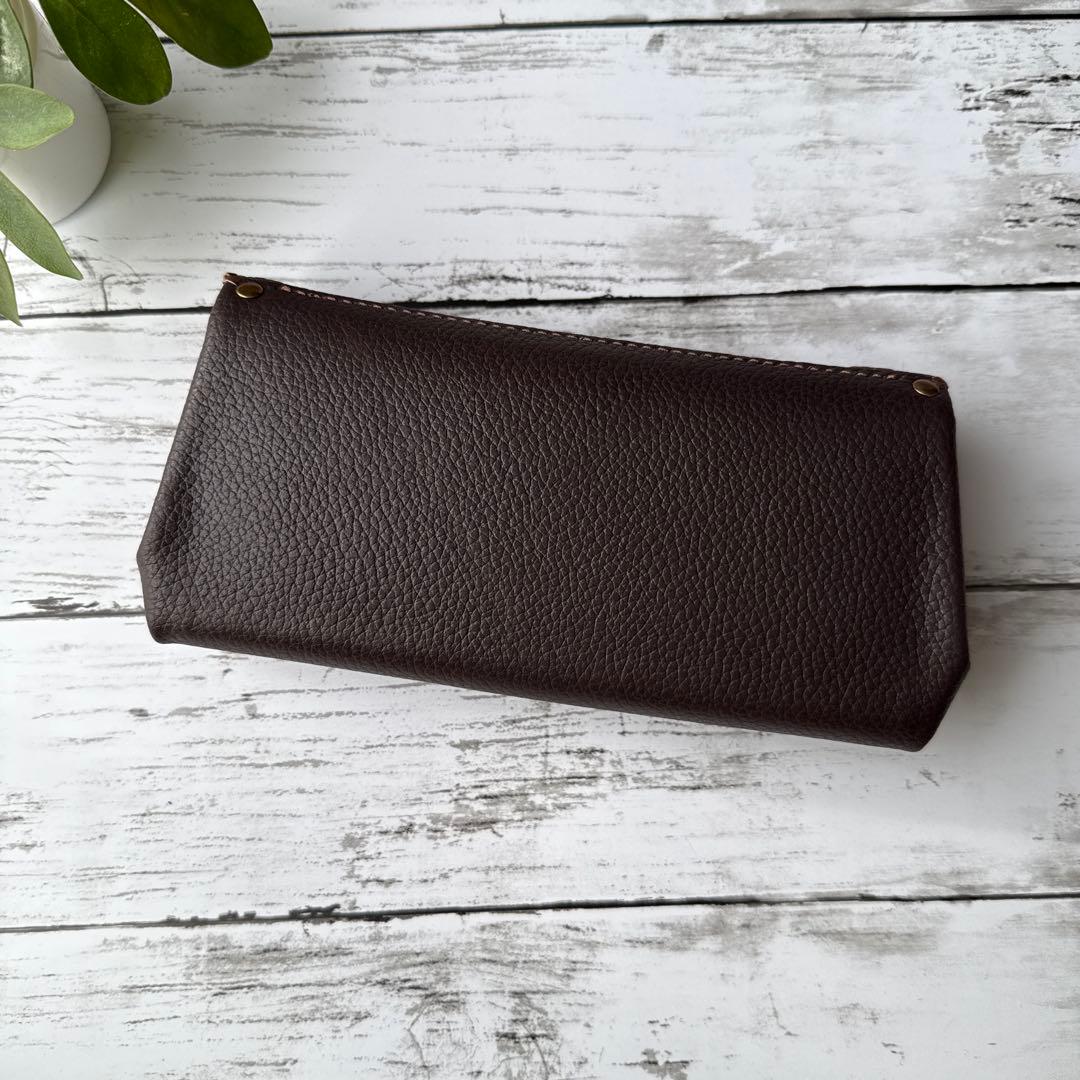 本革 長財布 毛付き ハラコ　カウ柄　姫路レザー　ダークブラウン