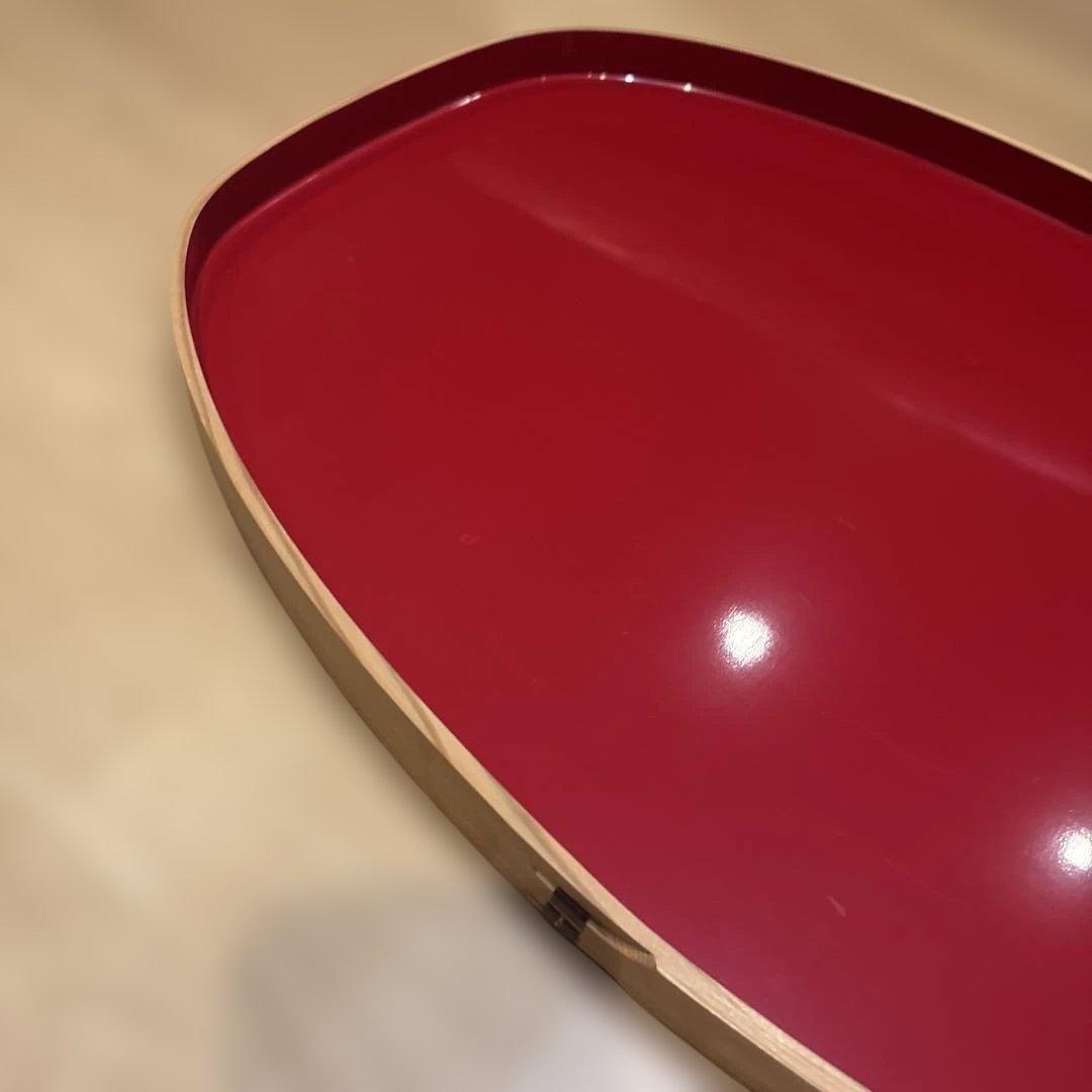 秋田県曲物 秋田杉 大型楕円盆 約51cm 朱塗り　お盆　美品