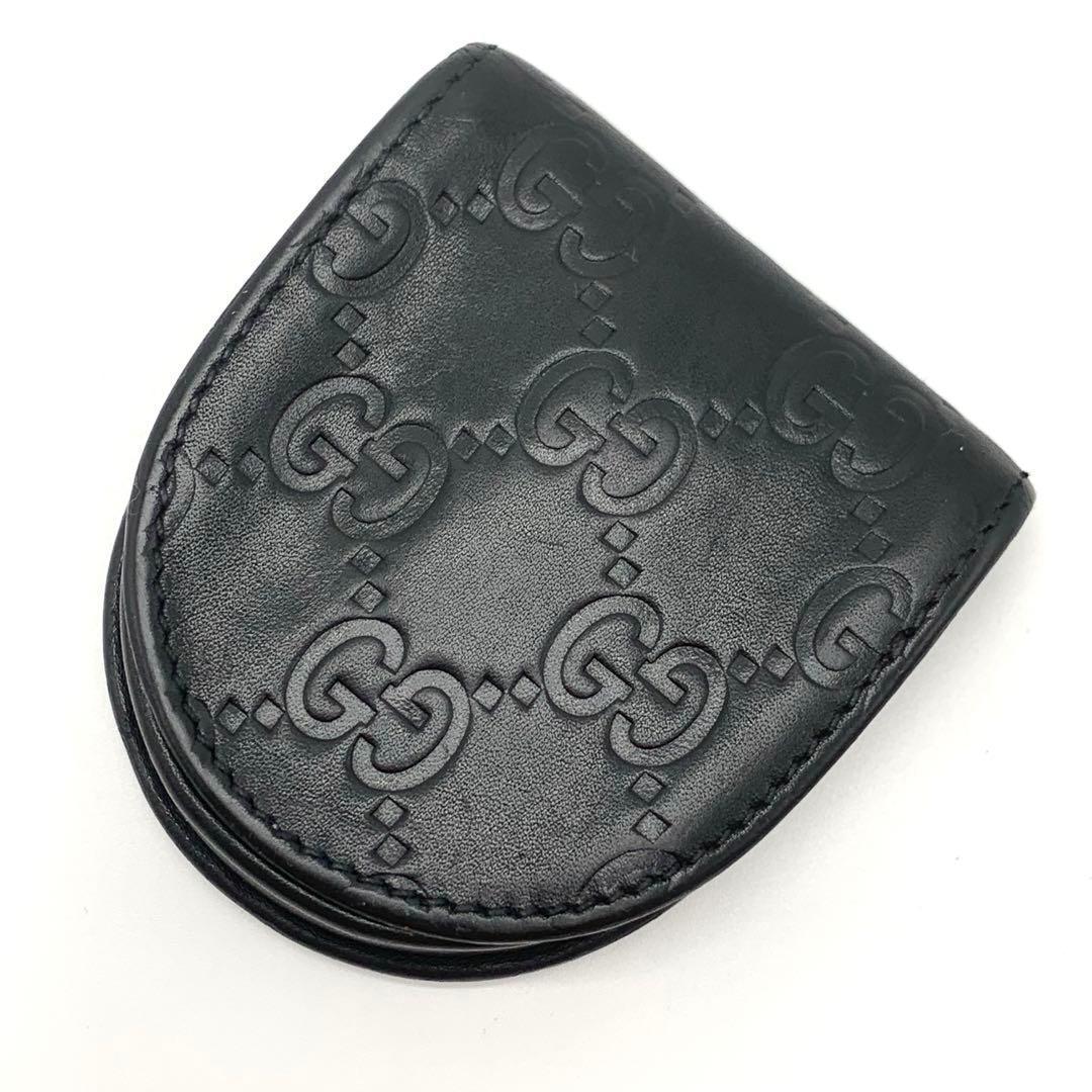 GUCCI シマ ケース 馬蹄型 レザー ブラック メンズ