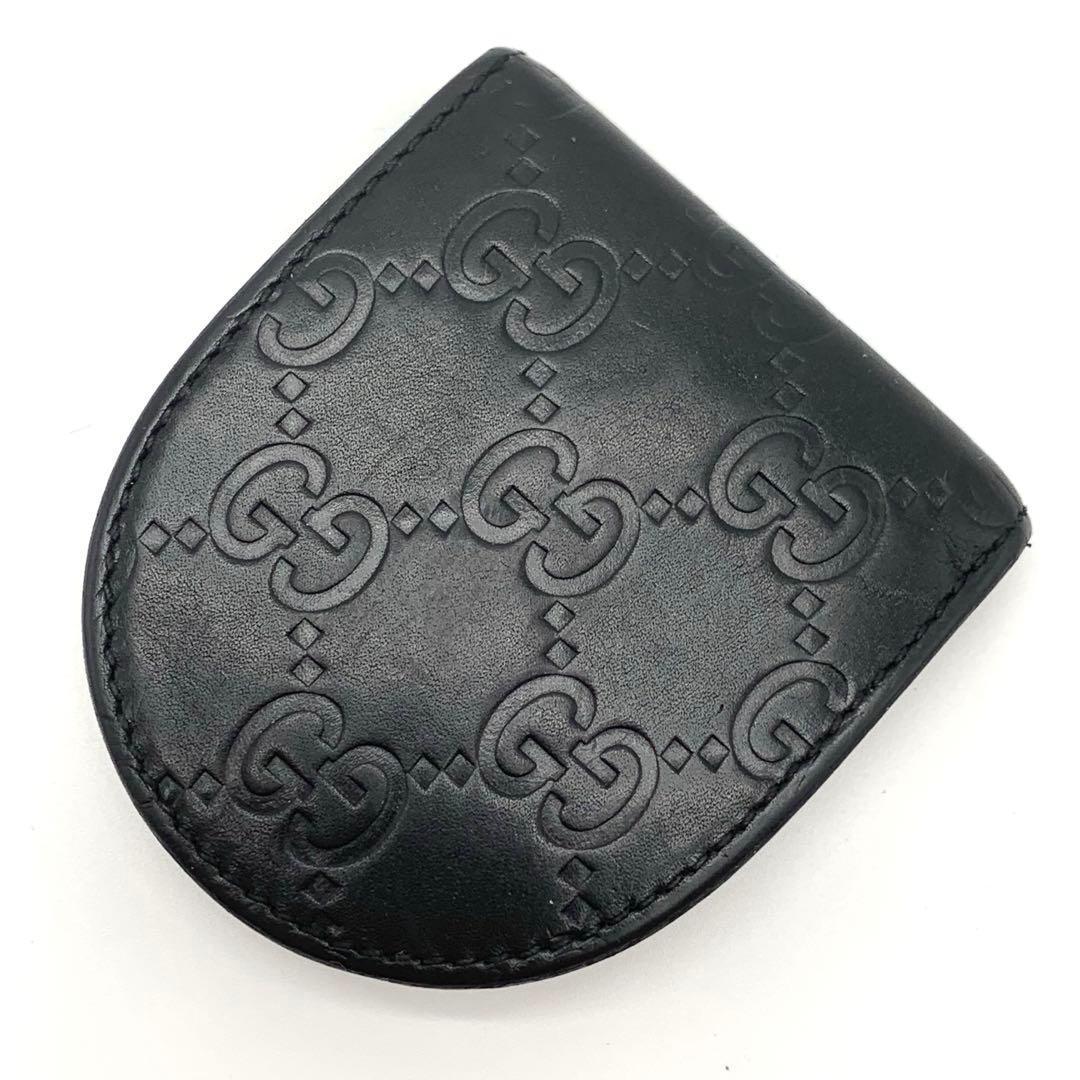 GUCCI シマ ケース 馬蹄型 レザー ブラック メンズ