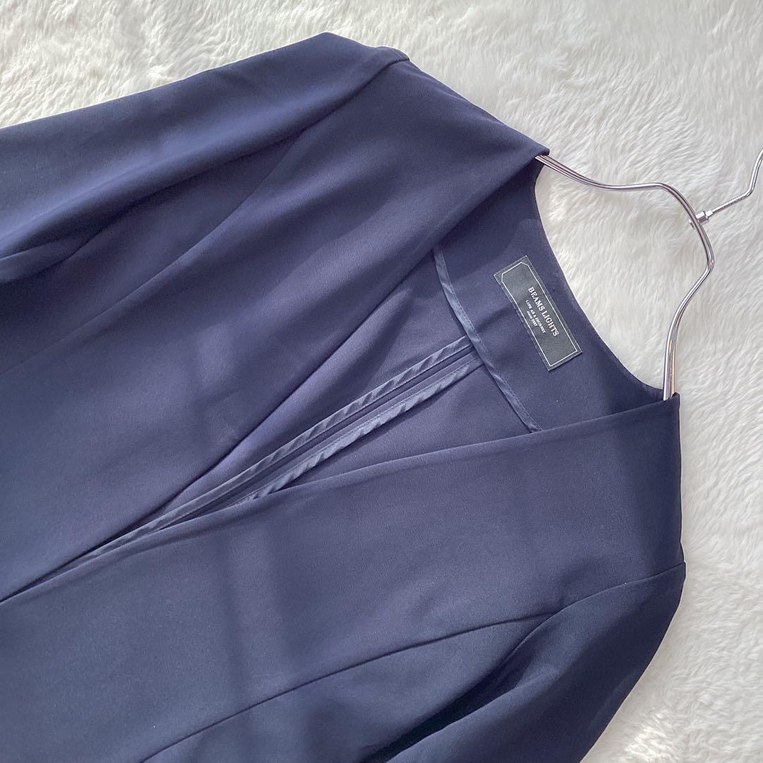 【美品】BEAMS ノーカラー　スリーピース セットアップ　スーツ　ネイビー