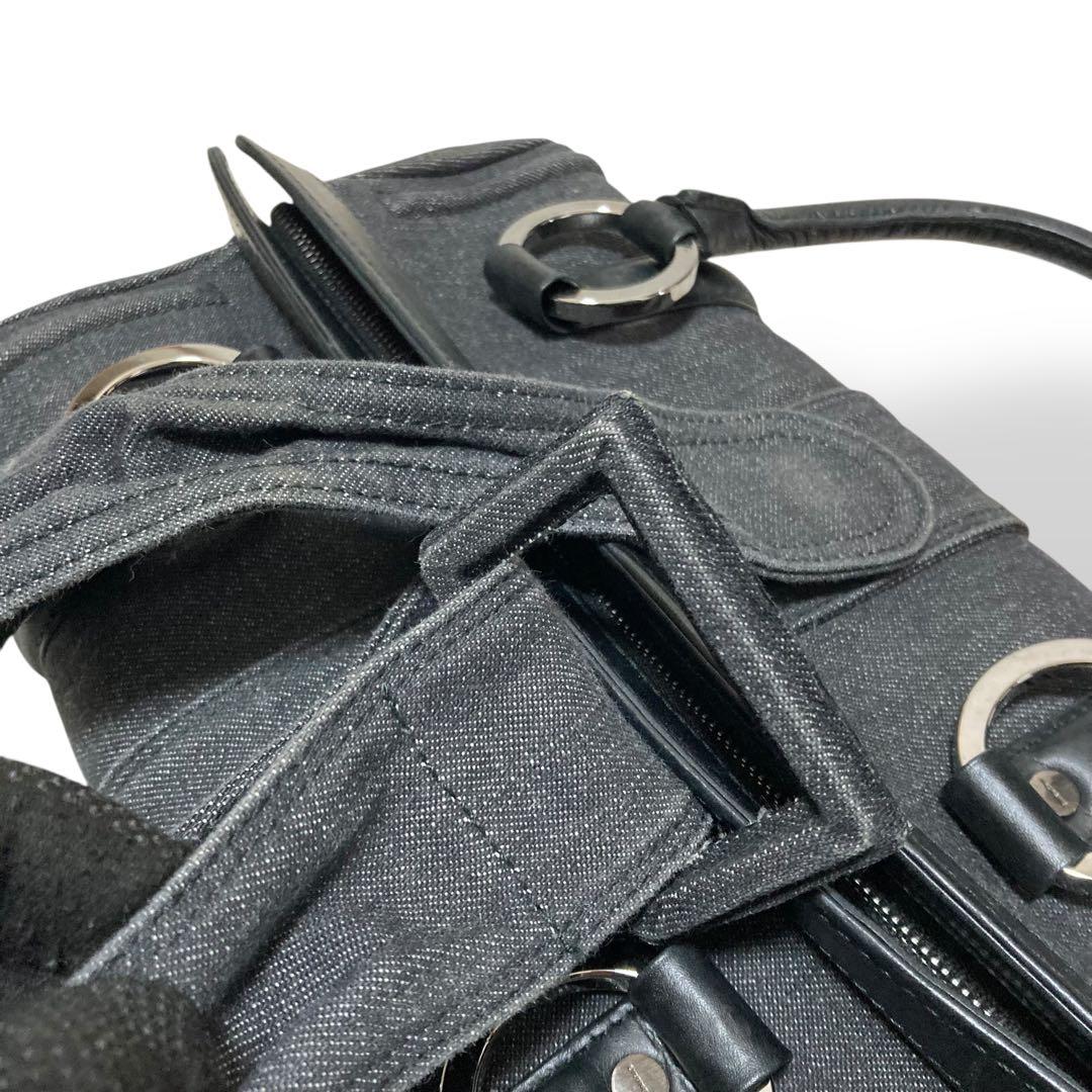 【ヴィンテージ】ジバンシー　ハンドバッグ　デニム　レザー　手提げ　グレー　黒