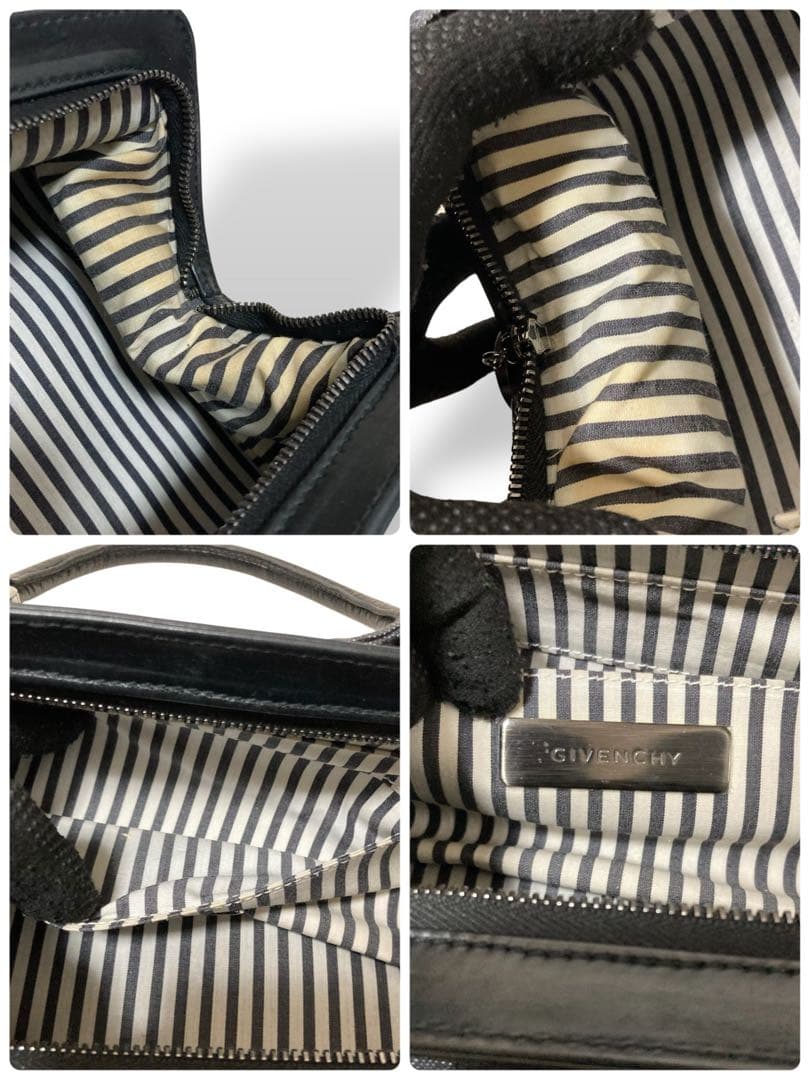 【ヴィンテージ】ジバンシー　ハンドバッグ　デニム　レザー　手提げ　グレー　黒