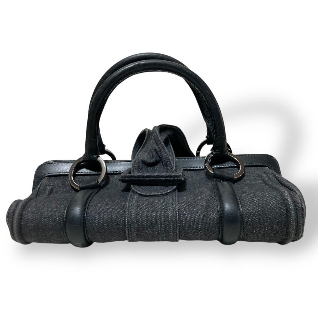 【ヴィンテージ】ジバンシー　ハンドバッグ　デニム　レザー　手提げ　グレー　黒