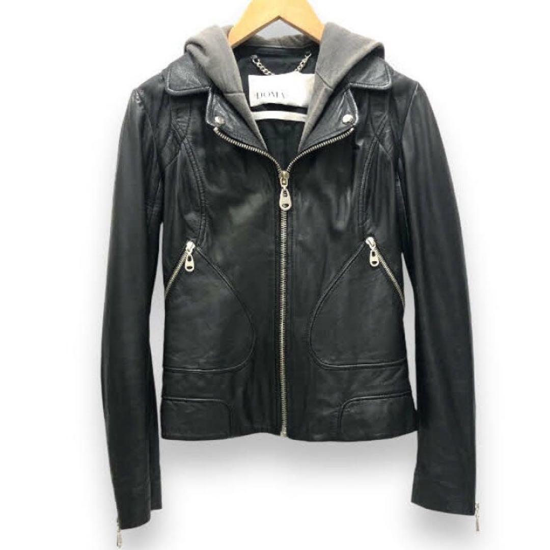 DOMA 黒 ライダースジャケット フード付き