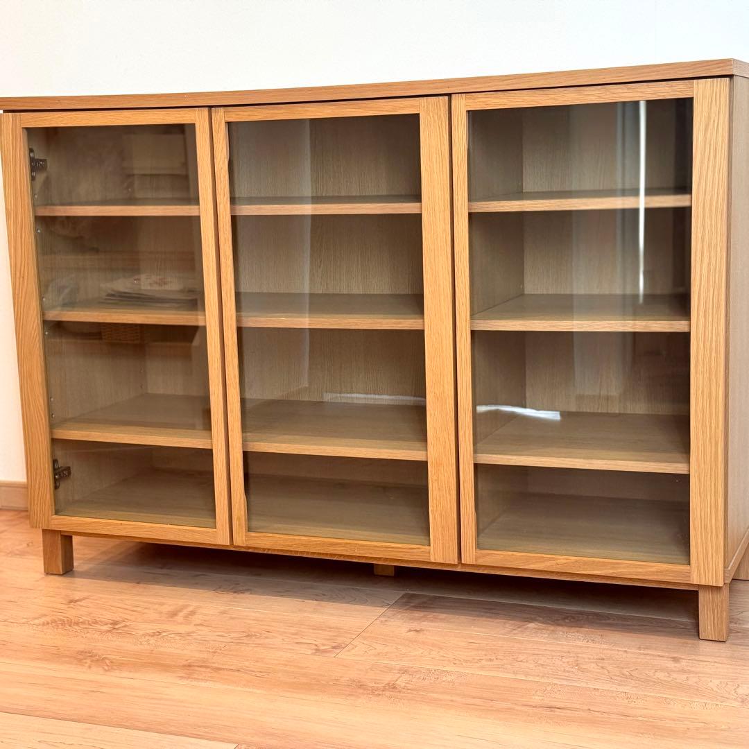 【廃盤希少・送料無料】無印 オーク材キャビネット・大・ガラス扉 食器棚