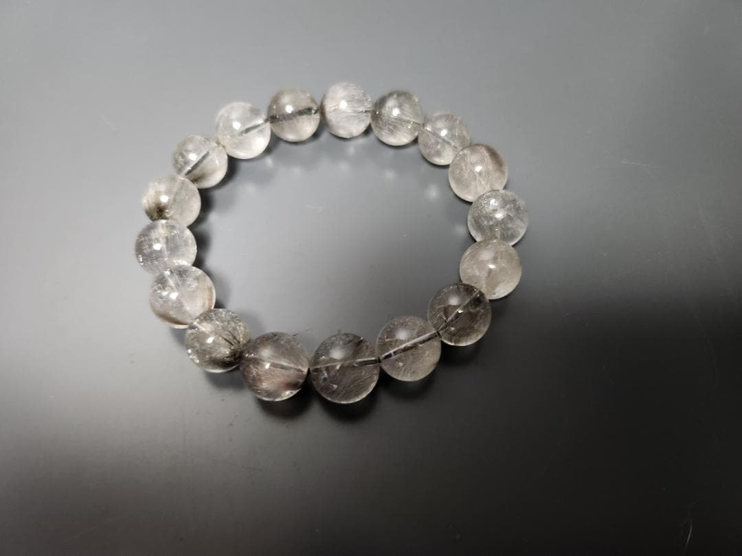 高品質★レア★プラチナルチルクォーツ　ブレスレット　約12.5mm　17玉　白銀