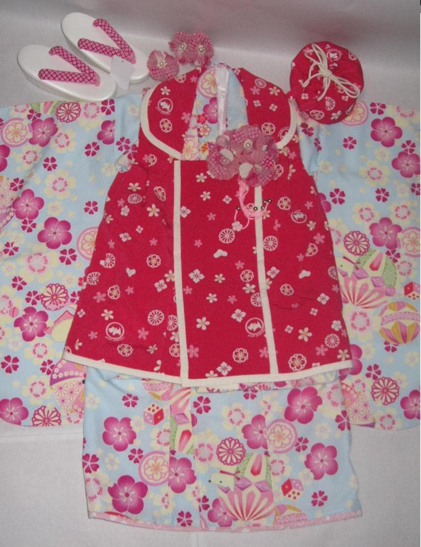 ★ポンポネット 七五三 3歳用.被布女の子セット巾着 髪飾り 長襦袢 草履付きA