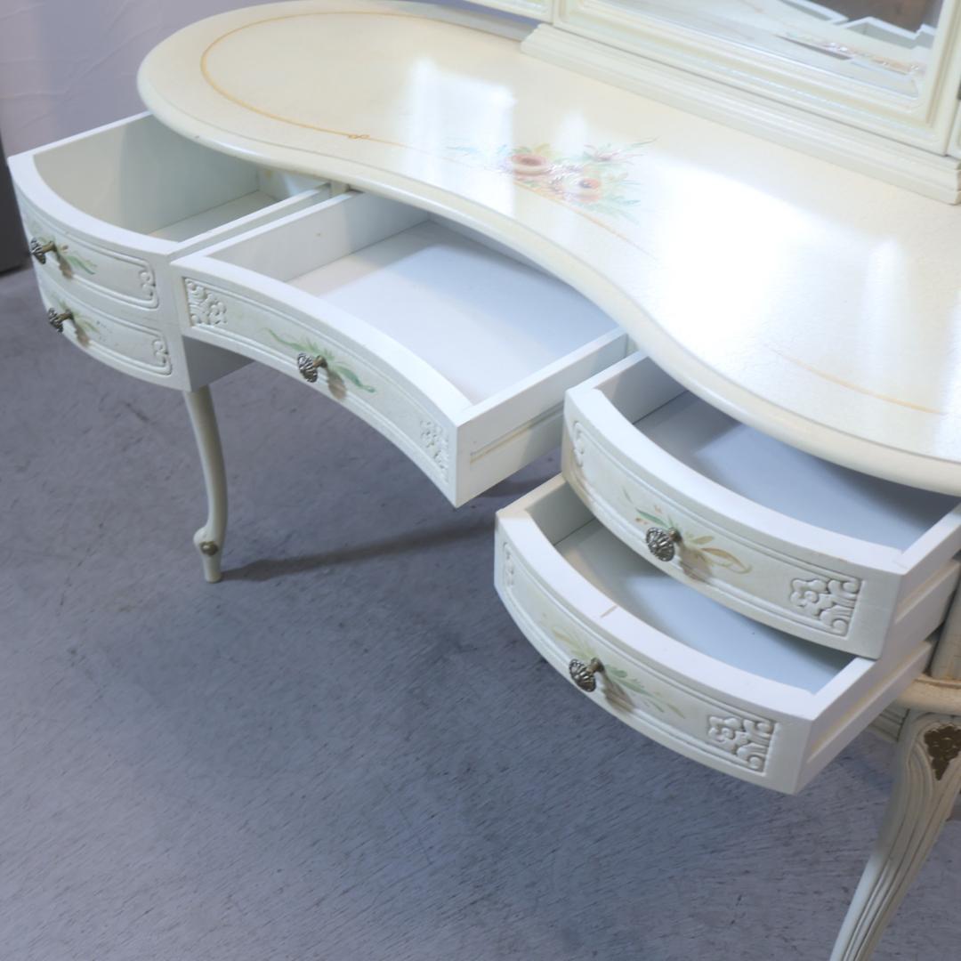 アンティーク調 ドレッサー 鏡台 化粧台 姫系 三面鏡 猫脚 エレガント 机