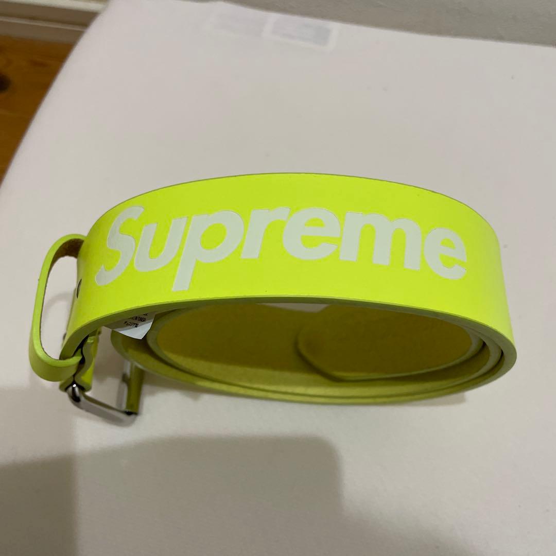 Supreme Repeat Leather Belt S/M 蛍光イエロー