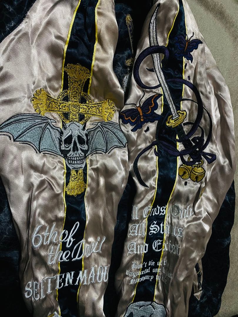 ２面用 美品 雅結 日本限定 スカル スカジャン unisex レーヨン