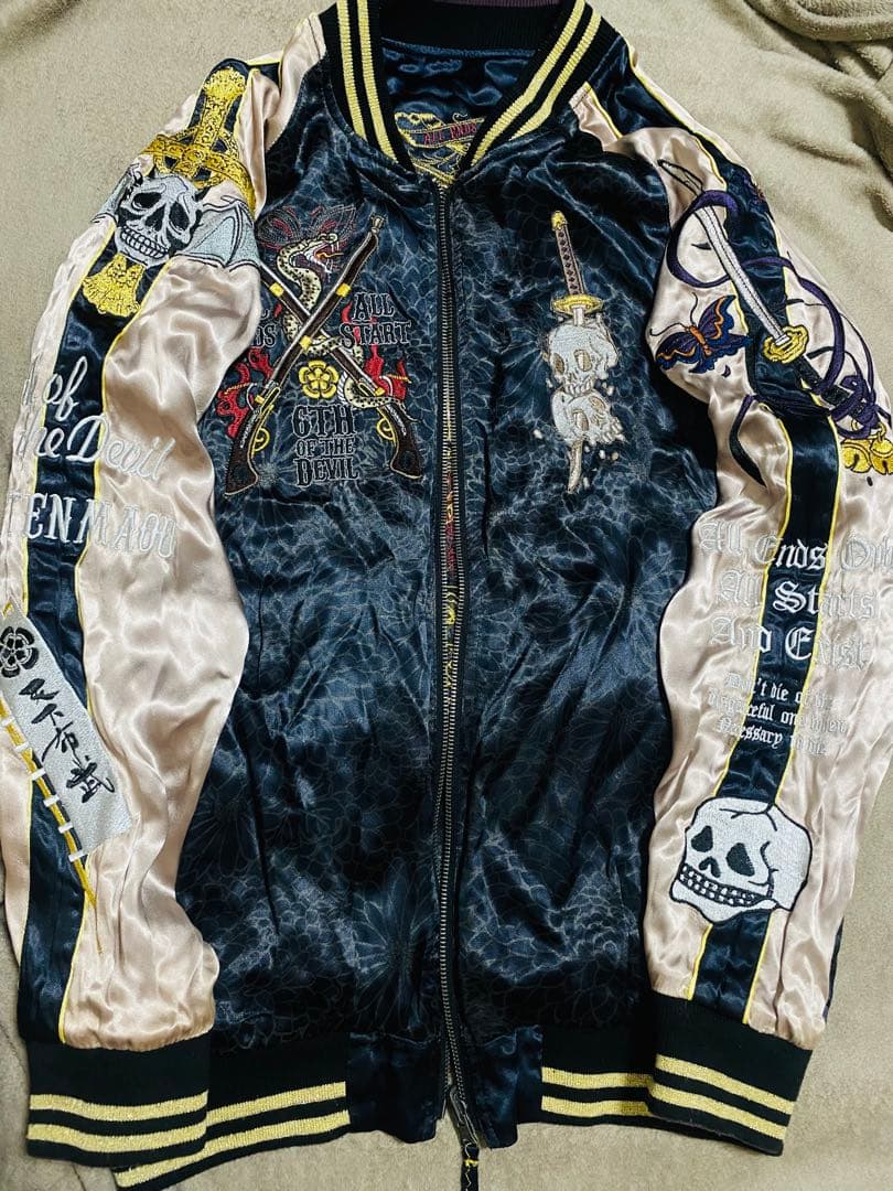 ２面用 美品 雅結 日本限定 スカル スカジャン unisex レーヨン