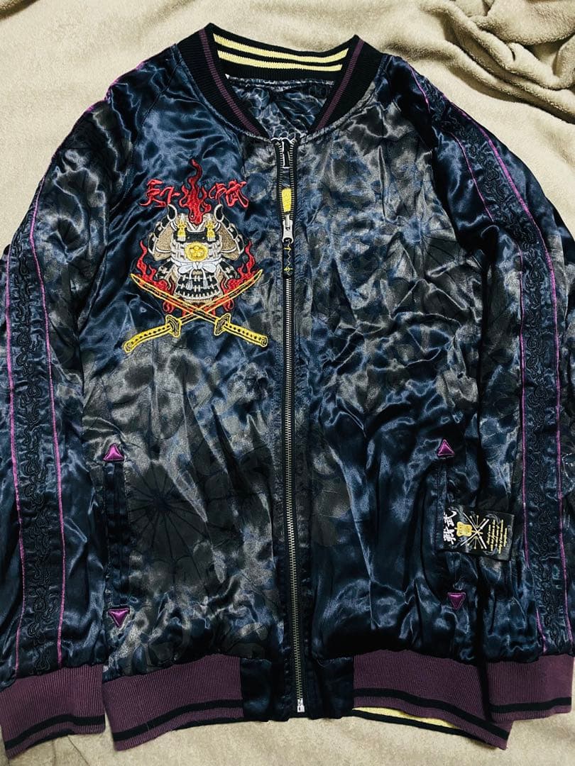 ２面用 美品 雅結 日本限定 スカル スカジャン unisex レーヨン