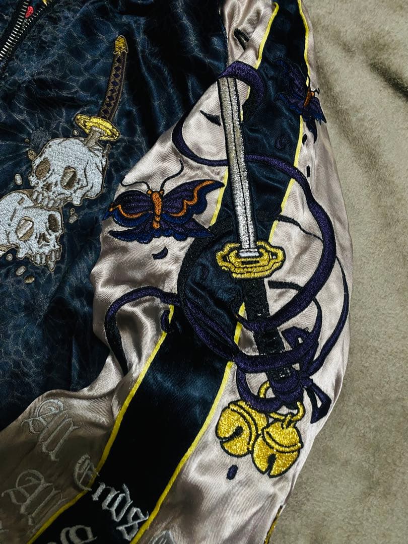 ２面用 美品 雅結 日本限定 スカル スカジャン unisex レーヨン