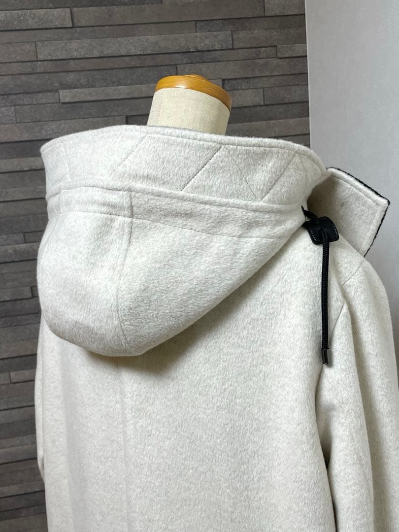 キヨコタカセ アンゴラ ウール フード フィールド コート エクリュ ブラック