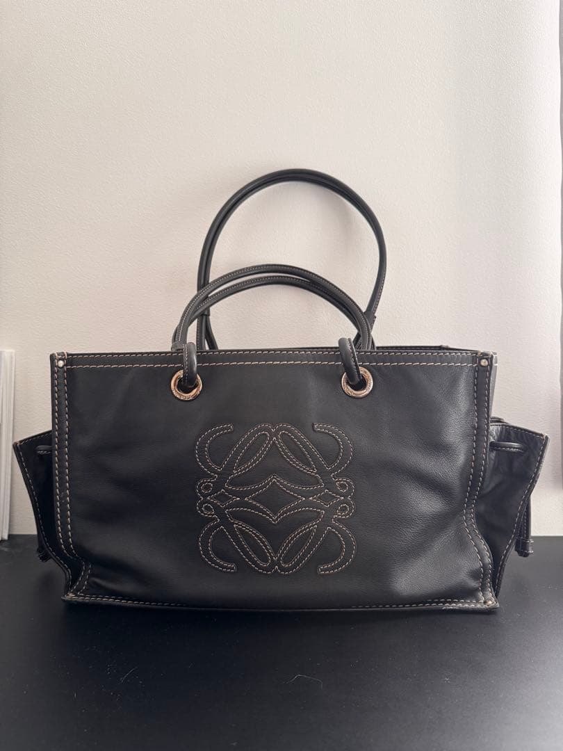 【希少】LOEWE ロエベ ロゴ レザー トートバッグ 黒 ショッパー