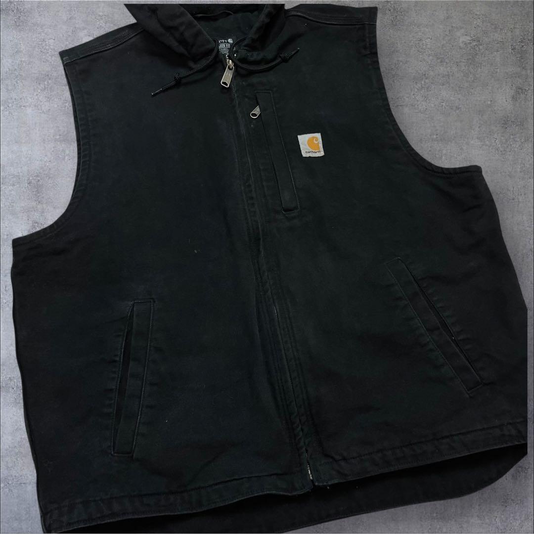 Carhartt ダックベスト ブラック フード付き 裏地フリース