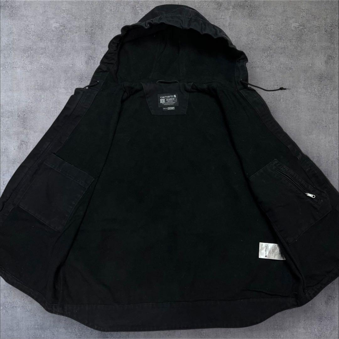 Carhartt ダックベスト ブラック フード付き 裏地フリース