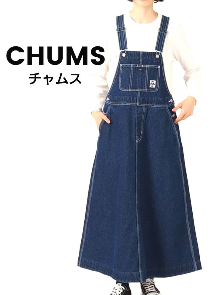 美品 CHUMS チャムス オーバーオールスカート デニムジャンパースカート L