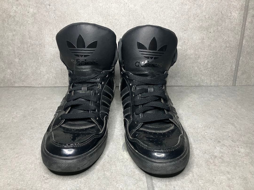アディダス adidas ハイカット　ビッグタン　ブラックレザー　オールブラック