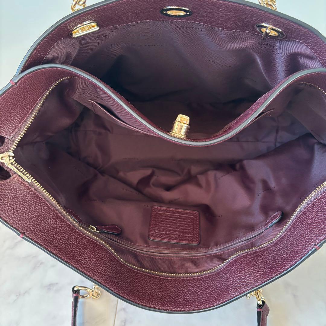 極美品♡COACH トートバッグ チェーンショルダー ワインレッド レザー A4