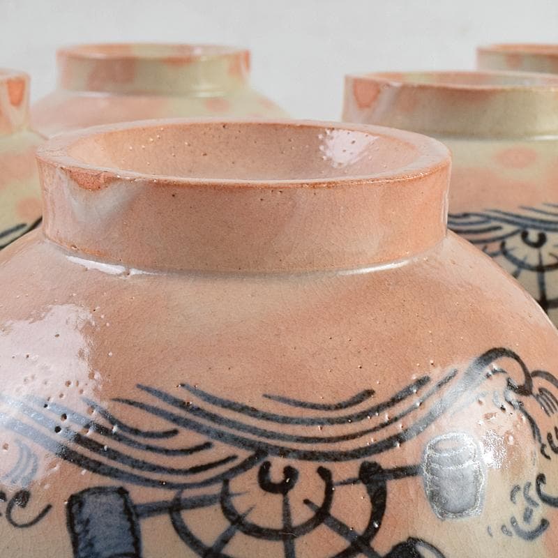 まーぶー　和食器萬古焼八幡窯　水車文数茶碗　十四客　共箱　M　R9415B