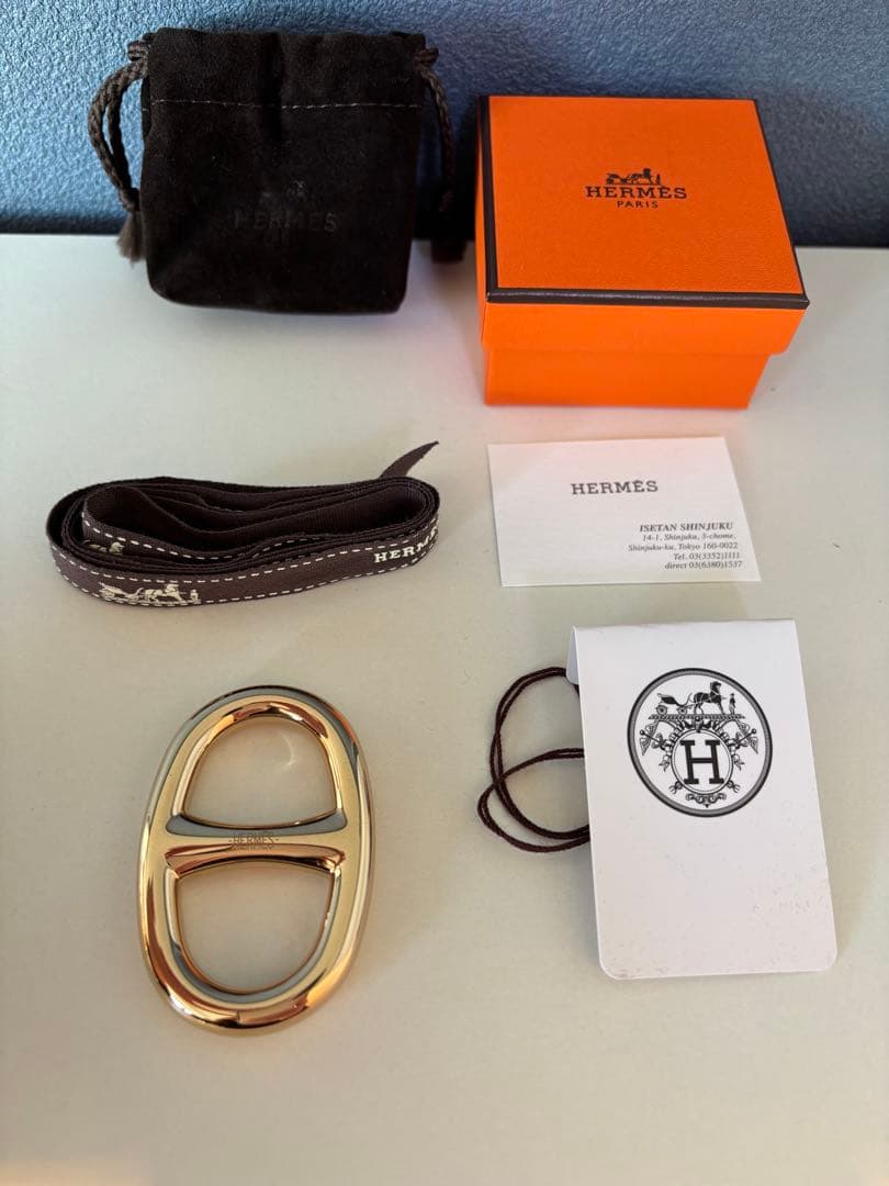 エルメス　HERMES　スカーフリング　シェーヌダンクル　イエローゴールドカラー