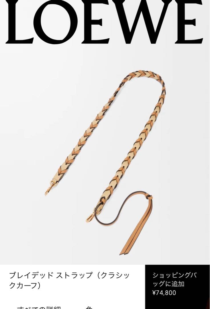 LOEWEロエベ　ブレイデッドショルダーストラップ　レザー編み込み　現行品
