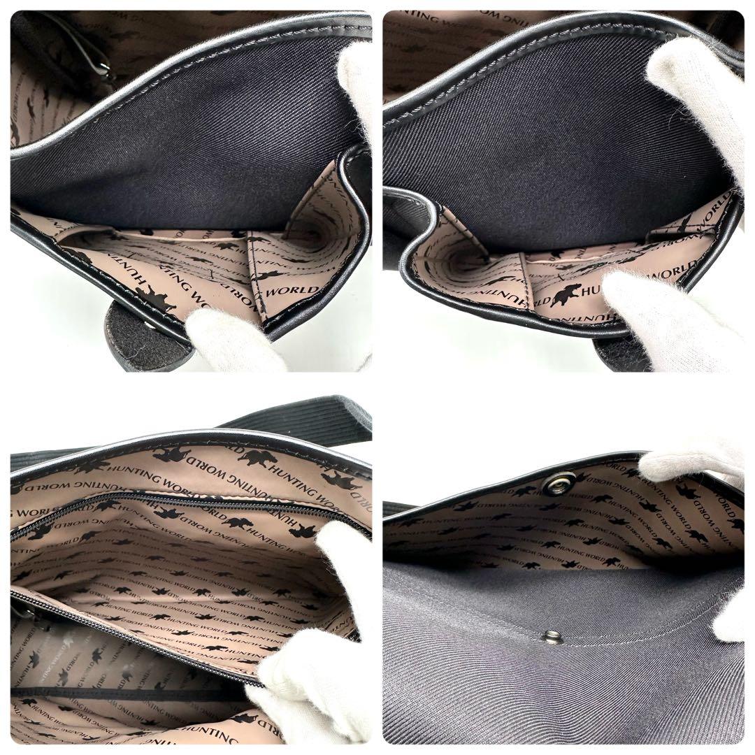 未使用級 ハンティングワールド メッセンジャーバッグ キャンバス レザー 黒