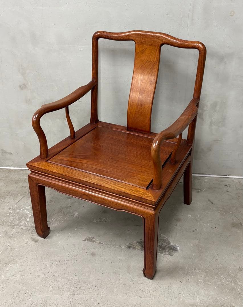 アンティーク 唐木 花梨 無垢材 肘付イス 古家具 アームチェア 木製