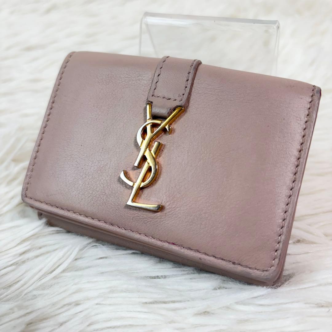 美品✨サンローラン　三つ折り財布　オリガミ　カサンドラ　ピンクベージュ
