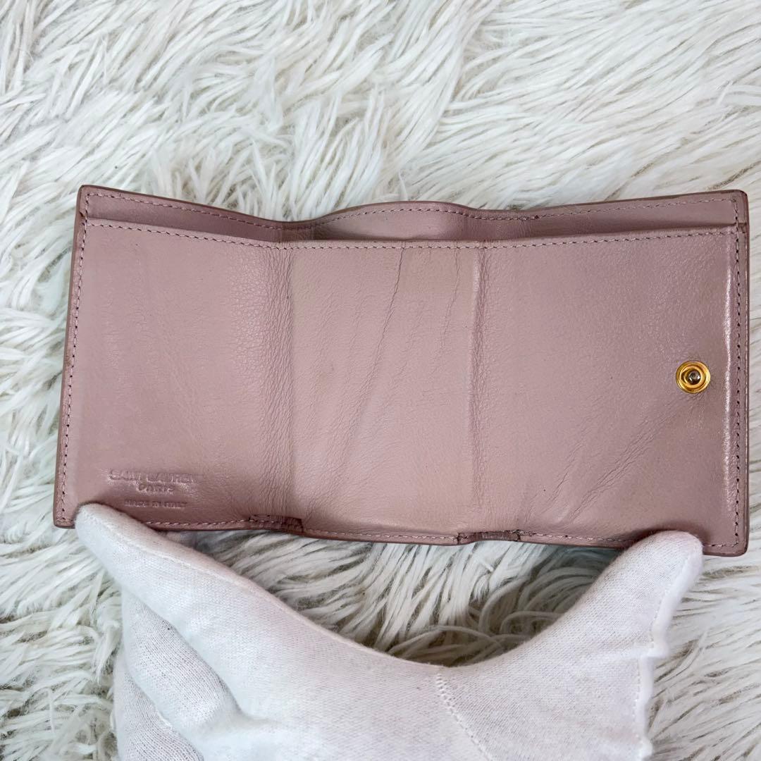 美品✨サンローラン　三つ折り財布　オリガミ　カサンドラ　ピンクベージュ