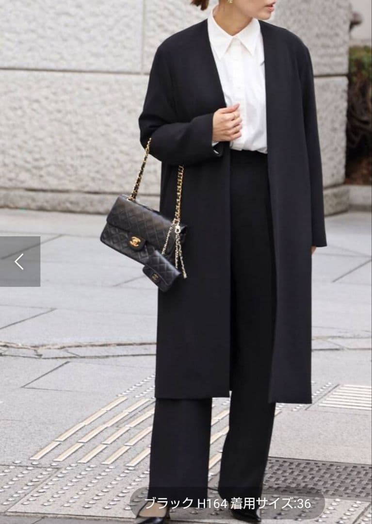 DeuxiemeClasse新品トリアセジョーゼット Vネックコートブラック36