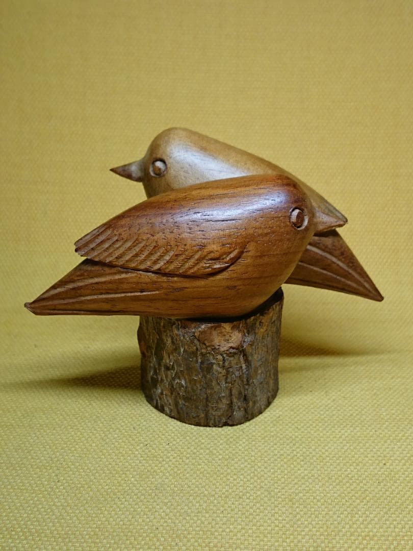 【美品】とり　鳥　木彫　オブジェ　置物　インテリア　工芸品　美術品　A2913