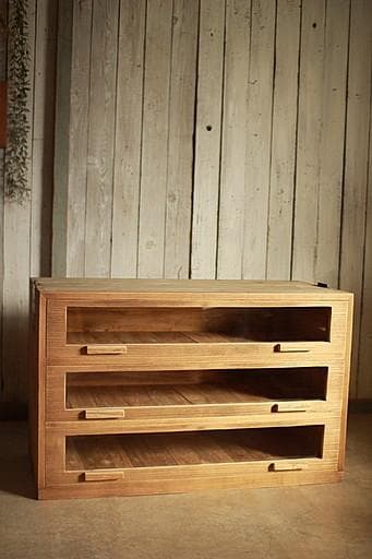 前面ガラスの引き出し3段　食器棚　収納棚　キャビネット　シャツケース　古家具