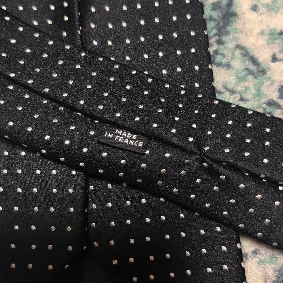 極上 Charvet ピンドット ブラックタイ フランス製 シャルべ マリネッラ