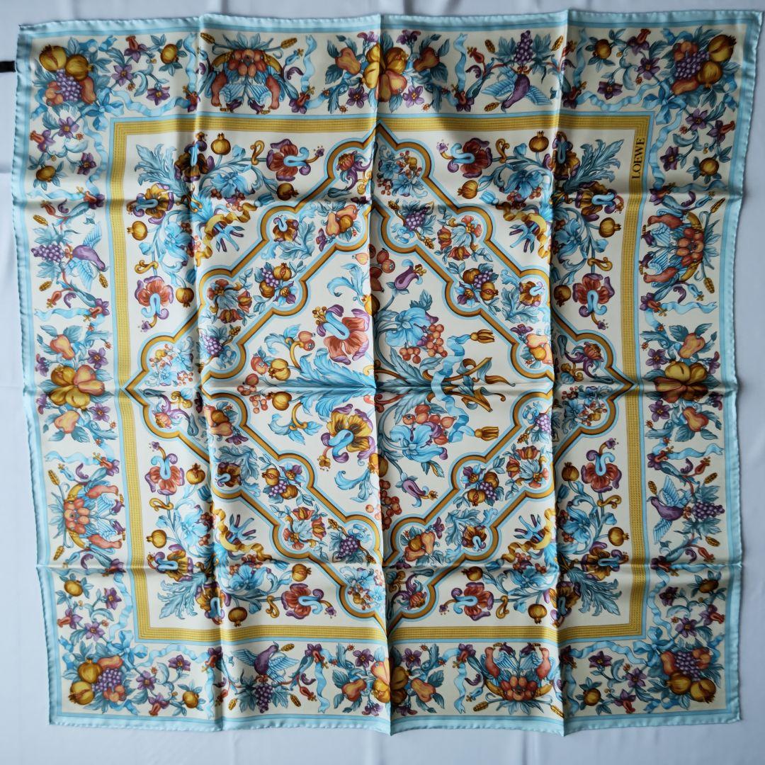 未使用 ■ ロエベ LOEWE シルク 植物柄 シルク スカーフ 大判