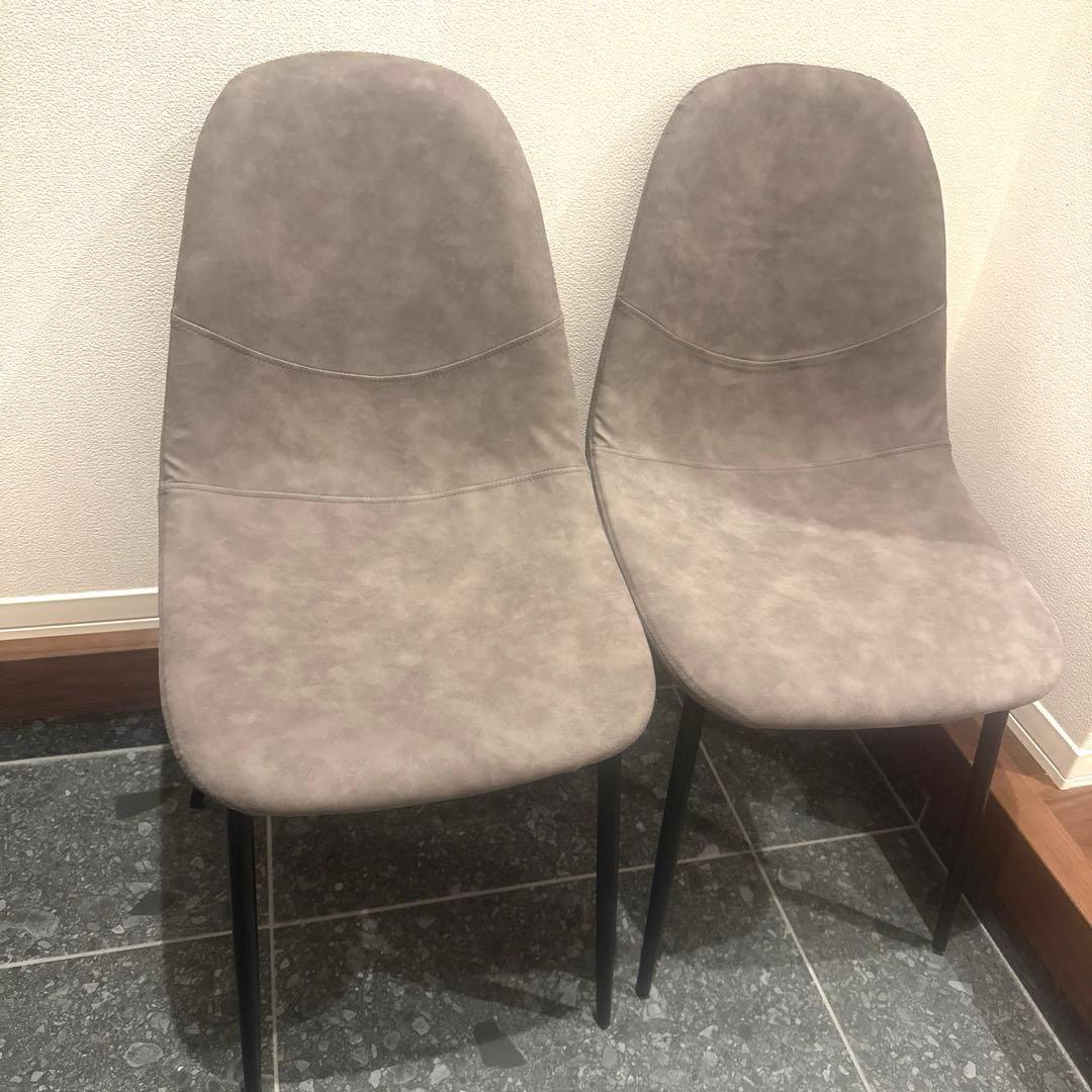 【極美品】レザーファブリック　ダイニングチェア2脚セット　グレー
