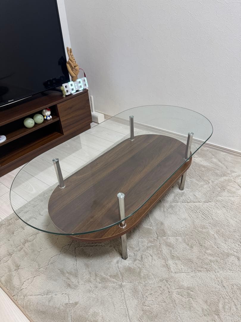 楕円形ガラスセンターテーブル